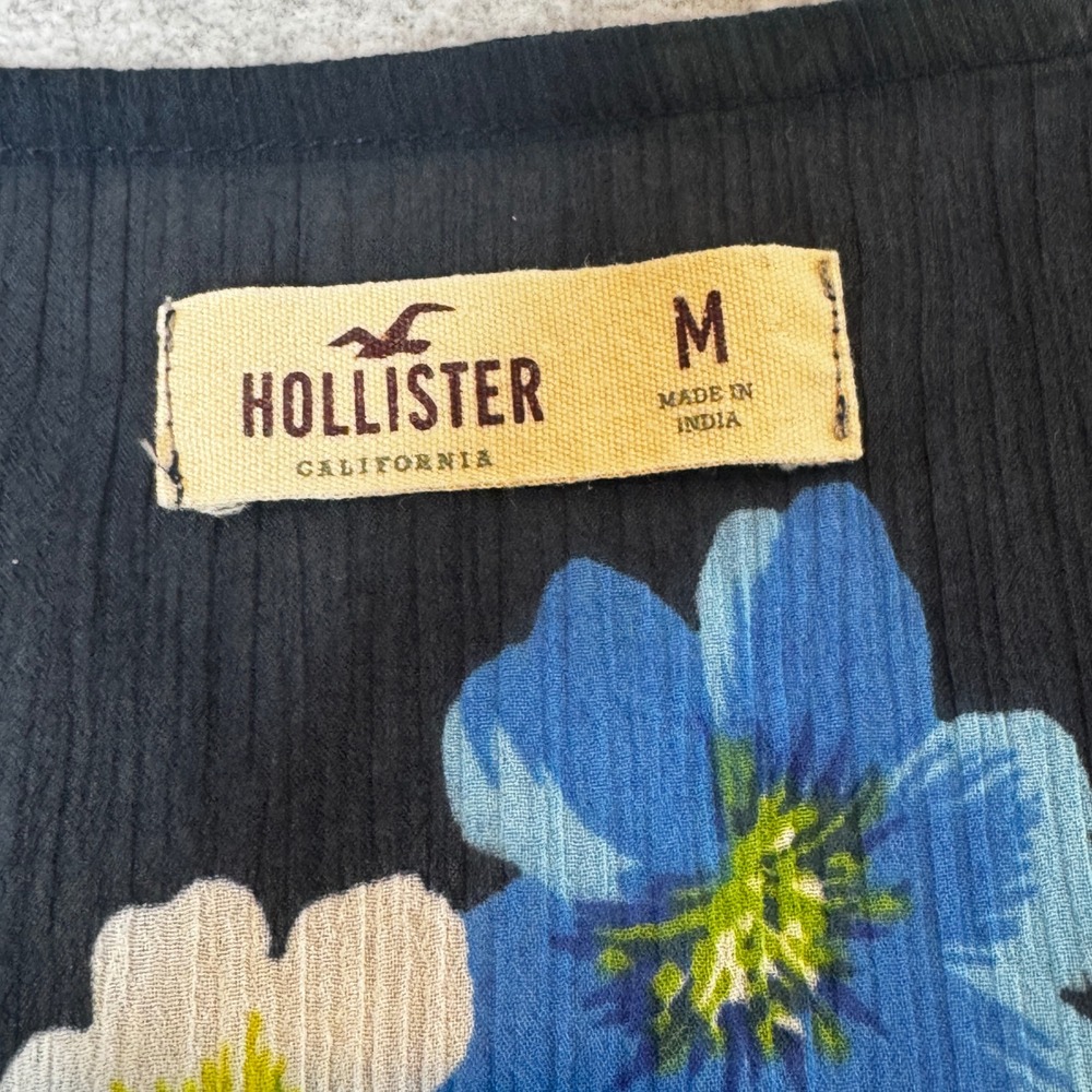 Hollister Navy‎ Blue Floral Ruffle Sleeve Sheer Blouse Womens  Medium - Picture 5 of 5